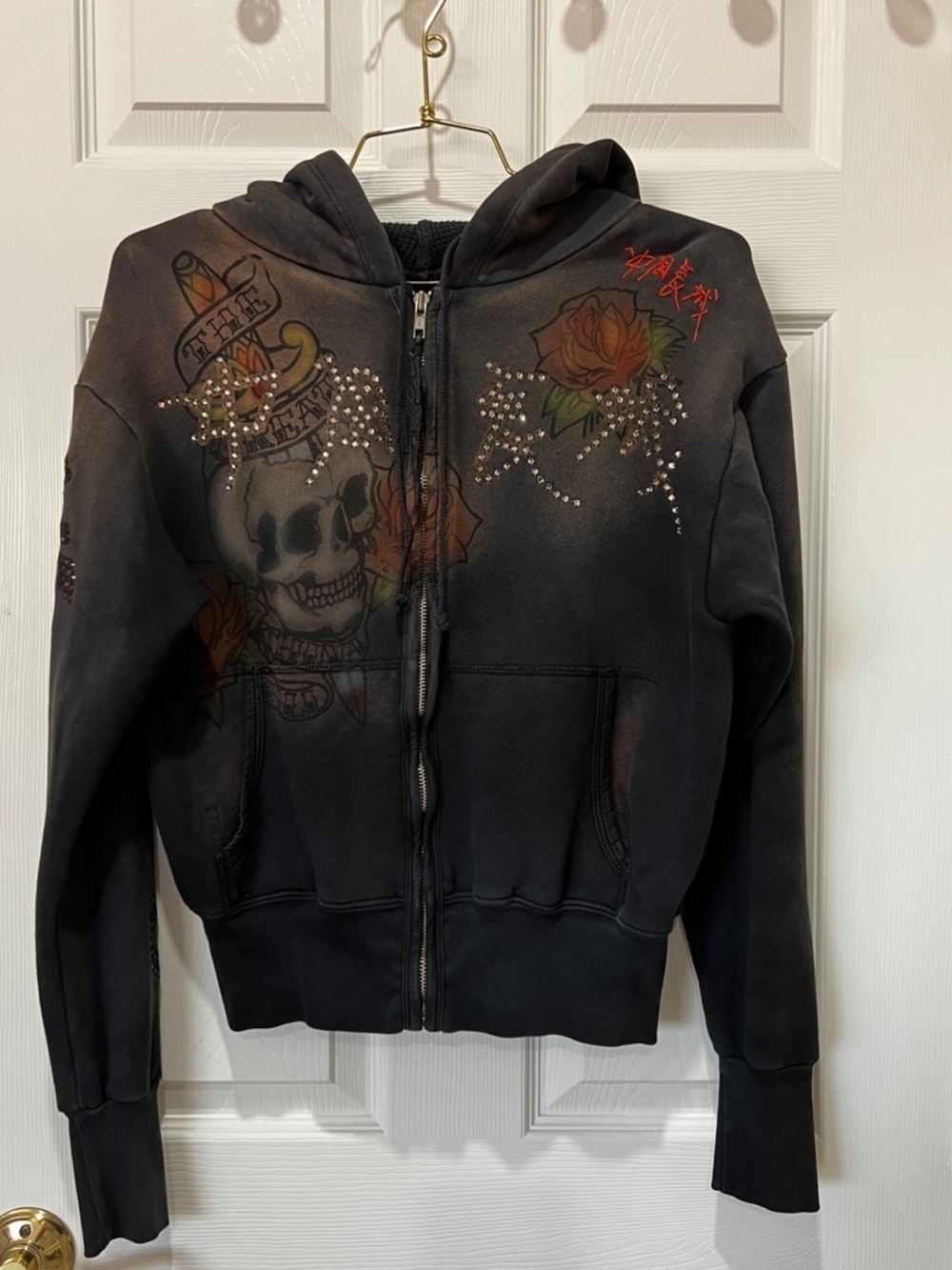 The Great China Wall Hooded Acid-washed Jacket Swarovski-crystals